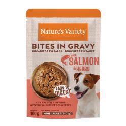 NATURE´S VARIETY DOG MINI BOCADITO EN SALSA SALMON Y HIERBAS 100G