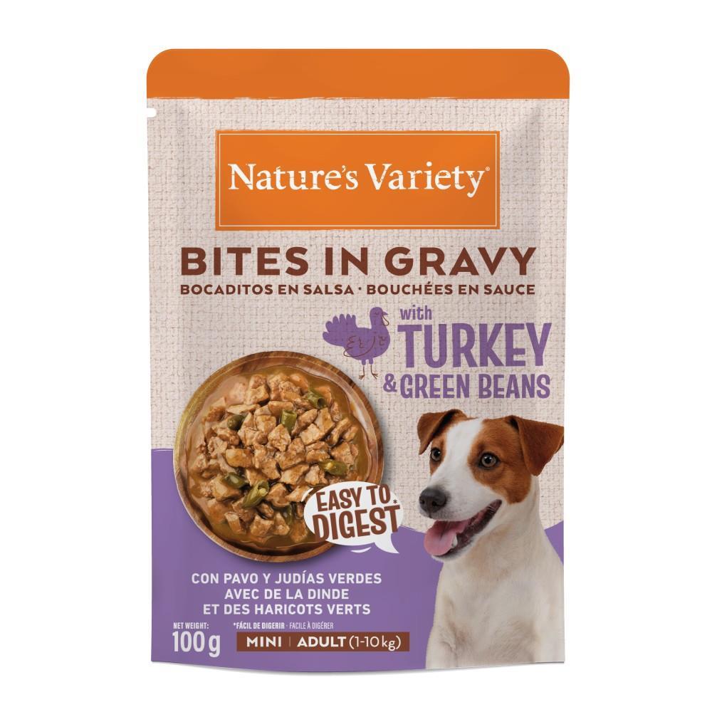 NATURE´S VARIETY DOG MINI BOCADITO EN SALSA PAVO Y JUDIAS 100G