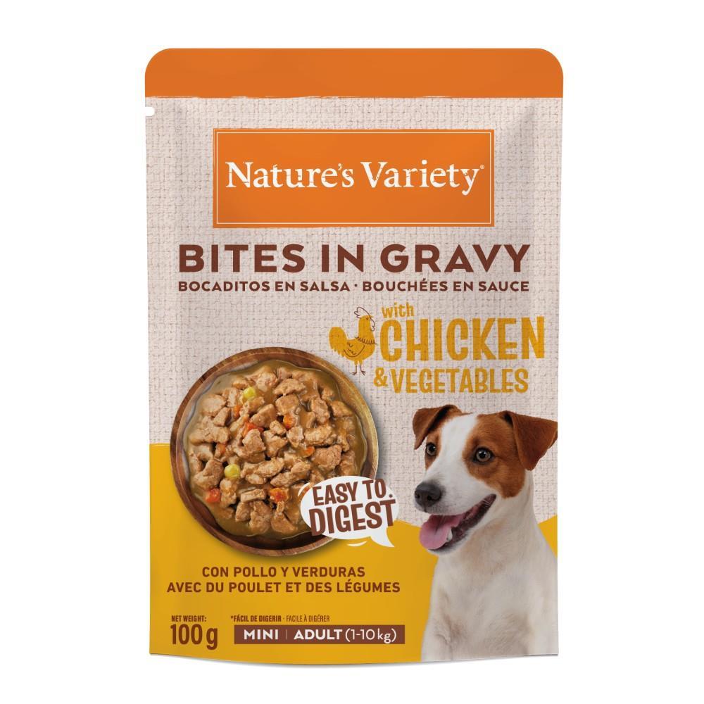 NATURE´S VARIETY DOG MINI BOCADITOS EN SALSA POLLO Y VERDURA 100G