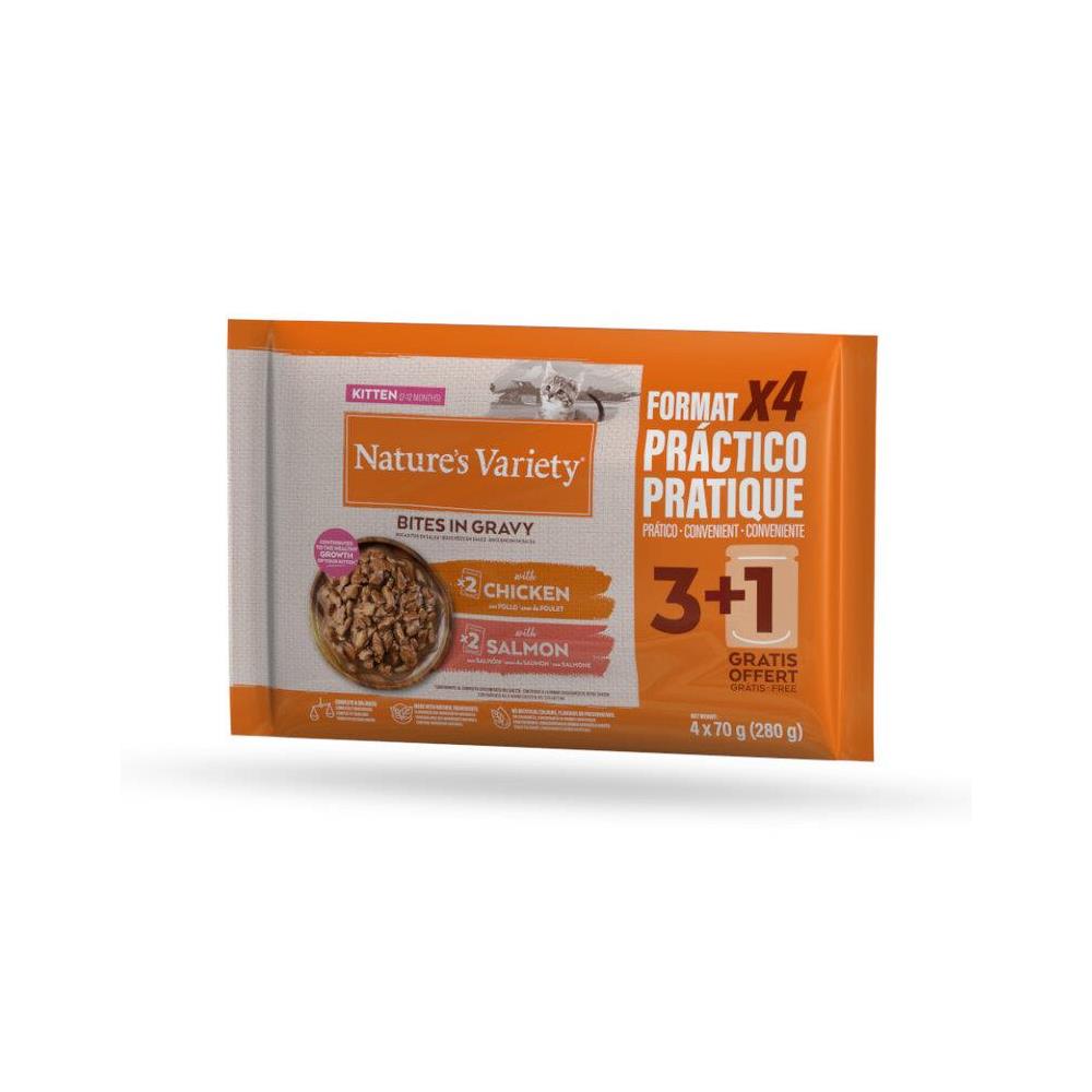 NATURE´S VARIETY KITTEN BOCADITOS EN SALSA MULTIPACK 4X70GR