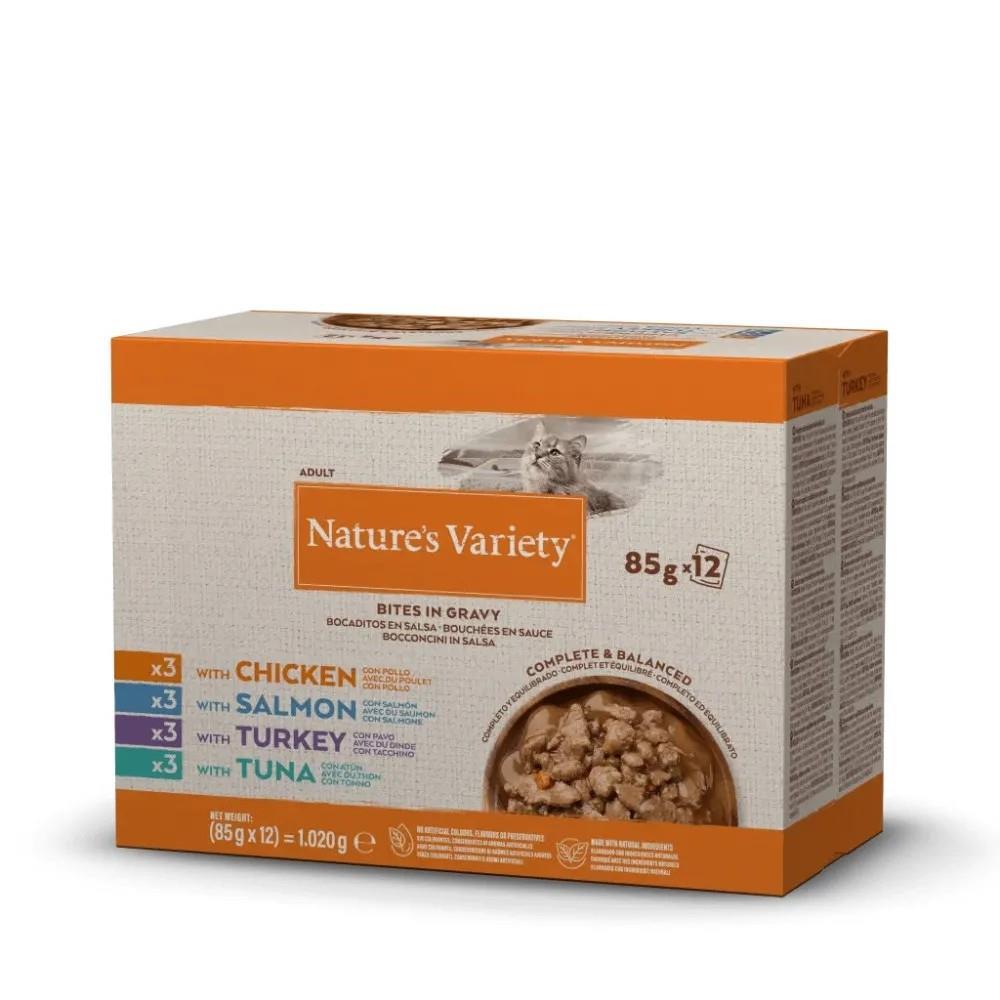 NATURES VARIETY CAT MIX BITES IN GRAVY 85G X 12 UND