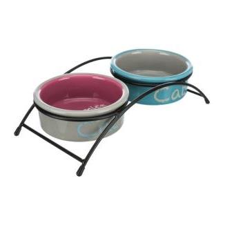 SET 2 COMEDEROS CERÁMICOS CON SOPORTE METÁLICO