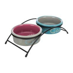 SET 2 COMEDEROS CERÁMICOS CON SOPORTE METÁLICO