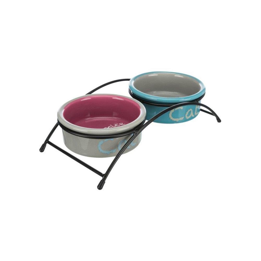SET 2 COMEDEROS CERÁMICOS CON SOPORTE METÁLICO