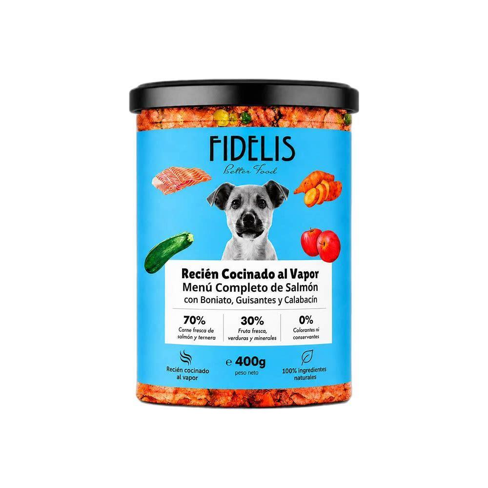 FIDELIS SALMON CON BONIATO,GUISANTES Y CALABACIN 400GRS